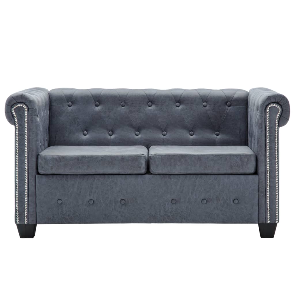 2-personers Chesterfield-sofa imiteret ruskind grå