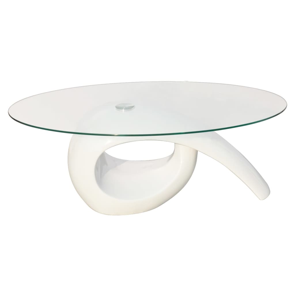 sofabord med oval bordplade i glas højglans hvid