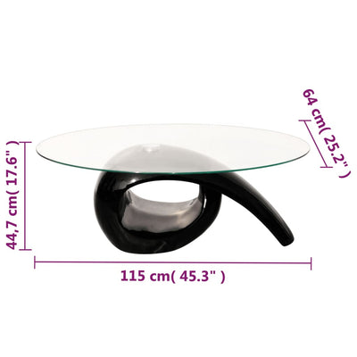 sofabord med oval bordplade i glas højglans sort