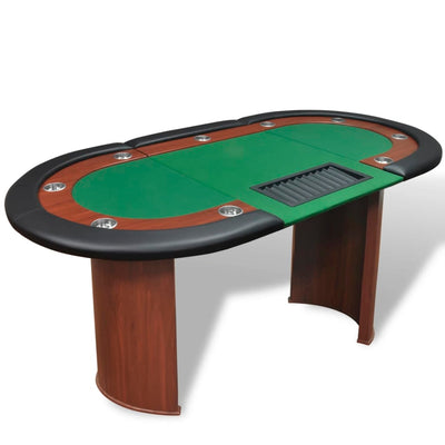 10 pers. pokerbord med dealerområde og jetonholder grøn