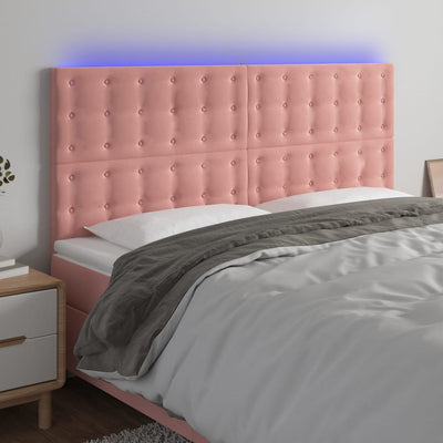 sengegavl med LED-lys 180x5x118/128 cm fløjl lyserød
