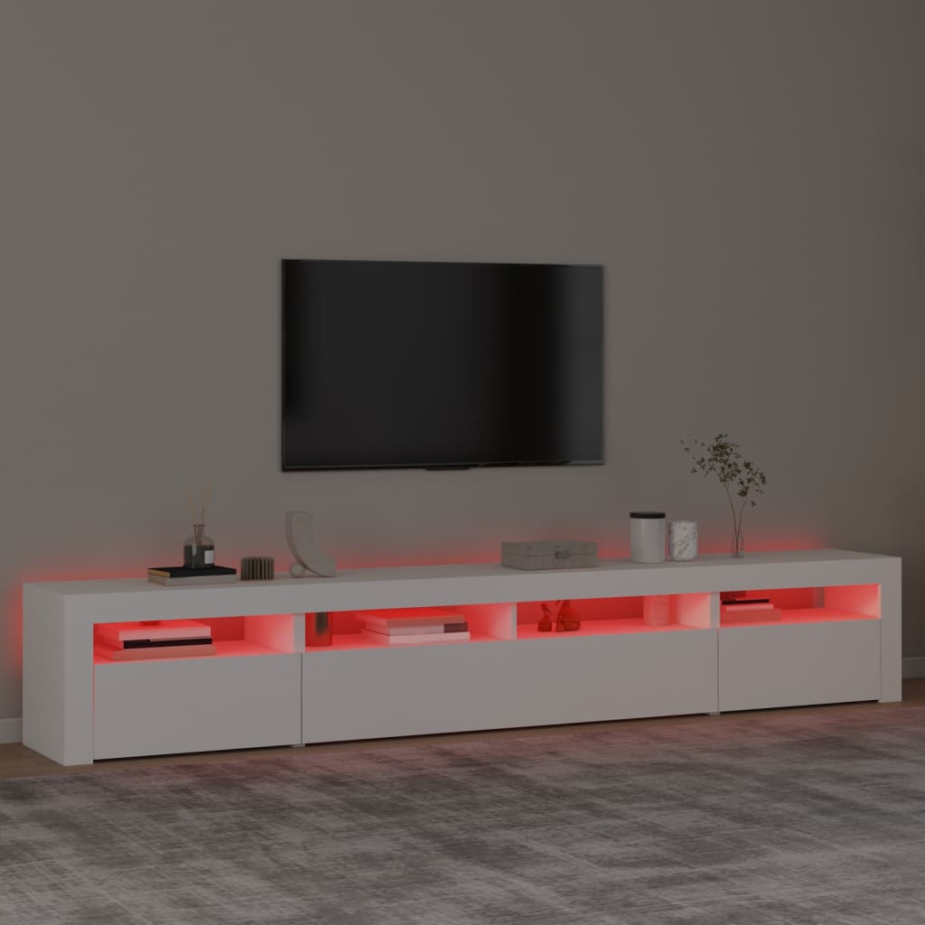 tv-skab med LED-lys 240x35x40 cm hvid