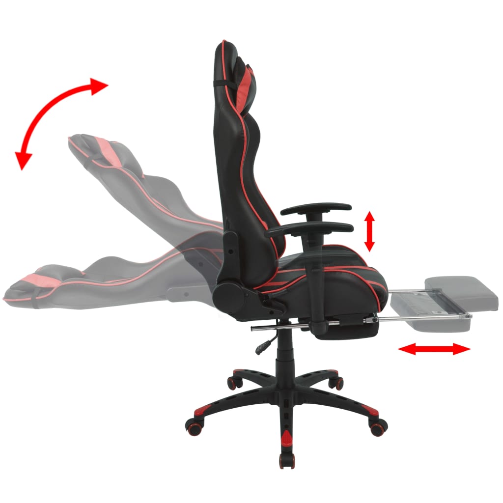 kontorstol i racerdesign med lænefunktion og fodstøtte rød