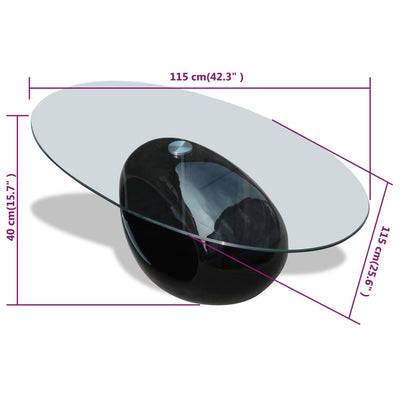 sofabord med oval bordplade i glas højglans sort