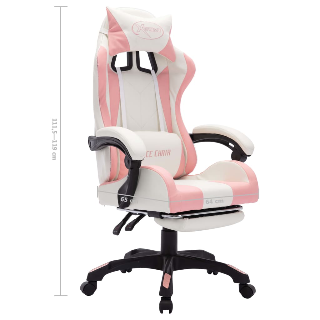 gamingstol med LED-lys RGB-farver kunstlæder pink og hvid