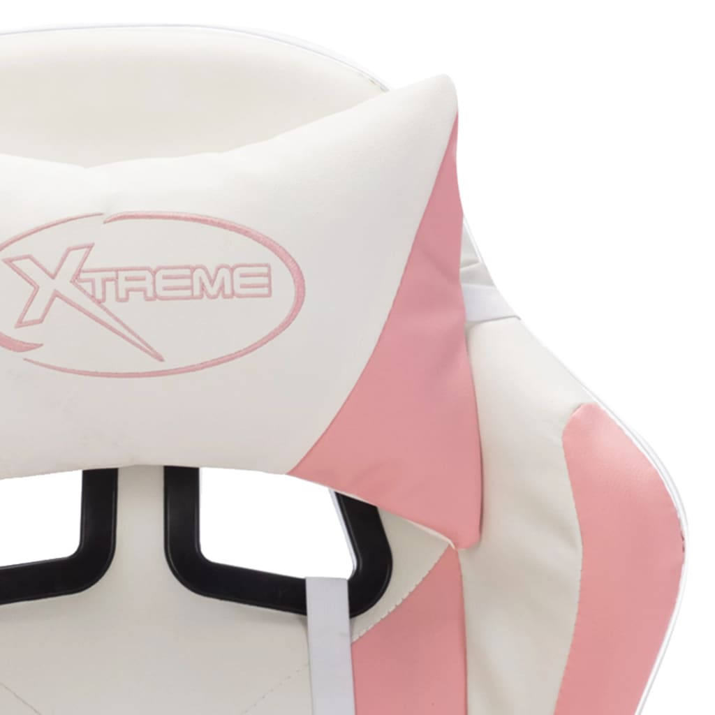 gamingstol med LED-lys RGB-farver kunstlæder pink og hvid
