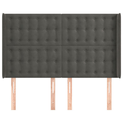 sengegavl med kanter 147x16x118/128 cm fløjl mørkegrå