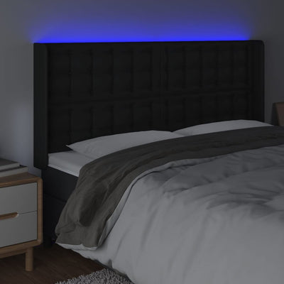 sengegavl med LED-lys 183x16x118/128 cm kunstlæder sort