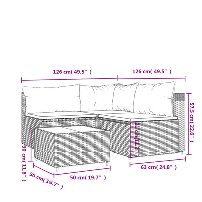 loungesæt til haven 4 dele med hynder polyrattan sort