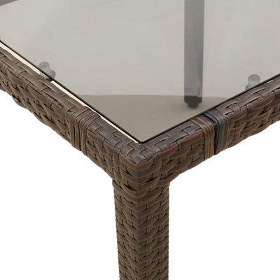 havebord med glastop 190x90x75 cm polyrattan brun