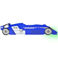 LED racerbilseng til børn 90 x 200 cm blå